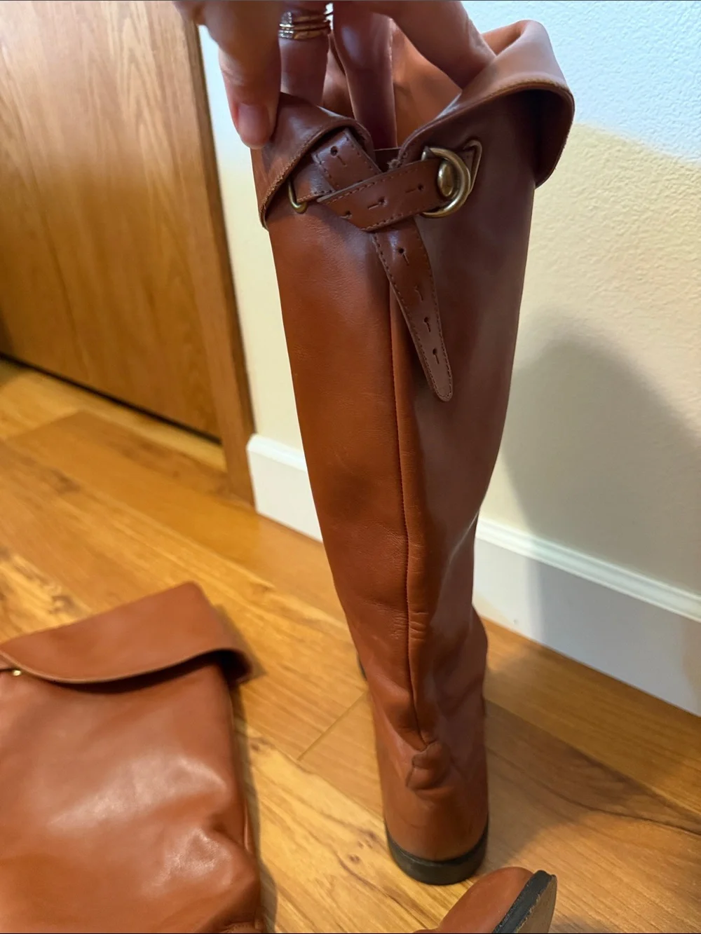 Coach Cognac Leather Fold-Over Riding Boots